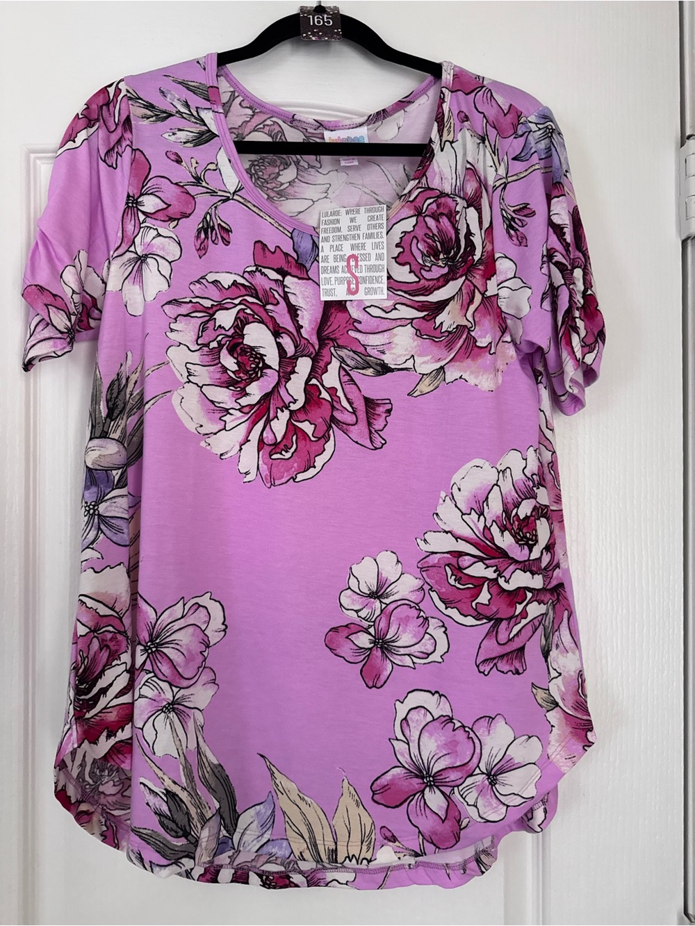 LuLaRoe Morgan Size Small Pink & Lavender Floral V-Neck Short Sleeve Top